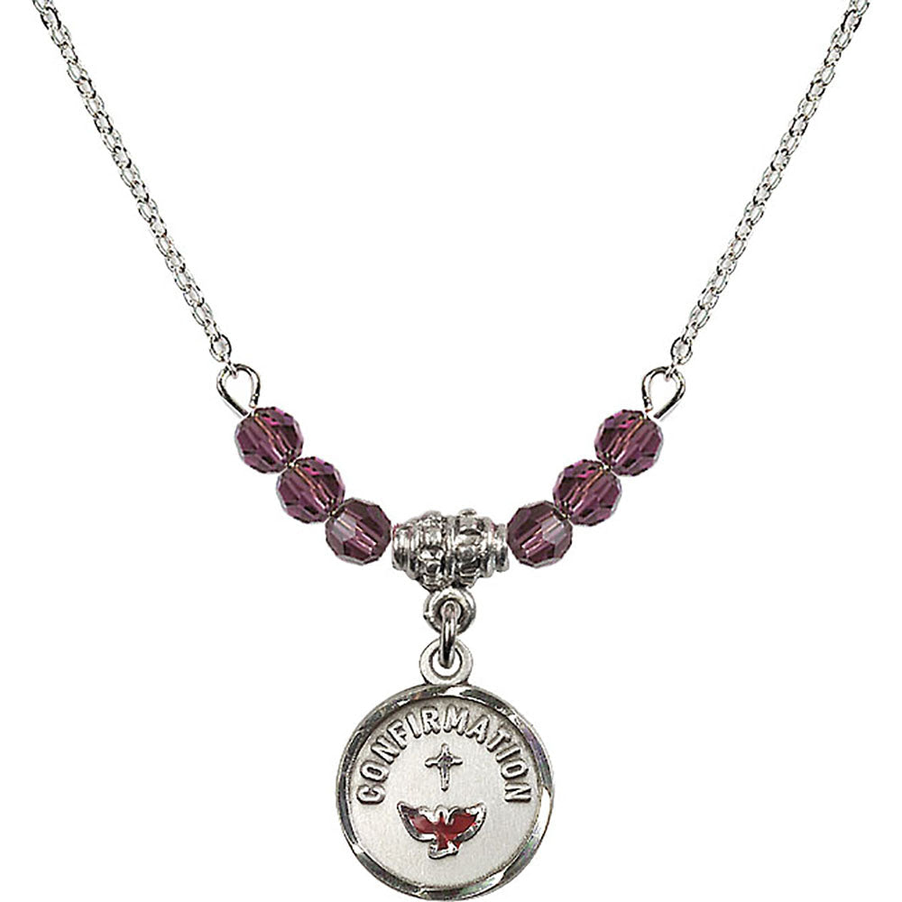 Sterling Silver Confirmation Birthstone Necklace with Amethyst Beads - 0601