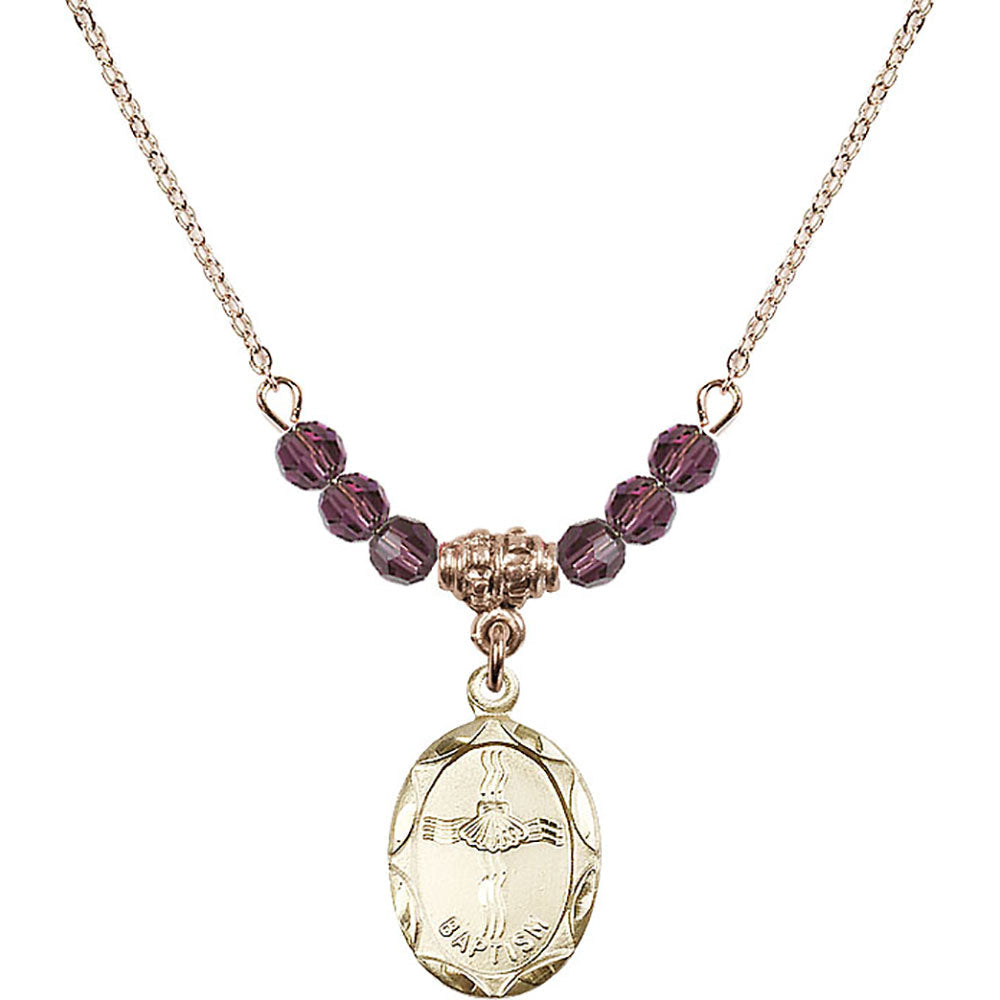 14kt Gold Filled Baptism Birthstone Necklace with Amethyst Beads - 0612
