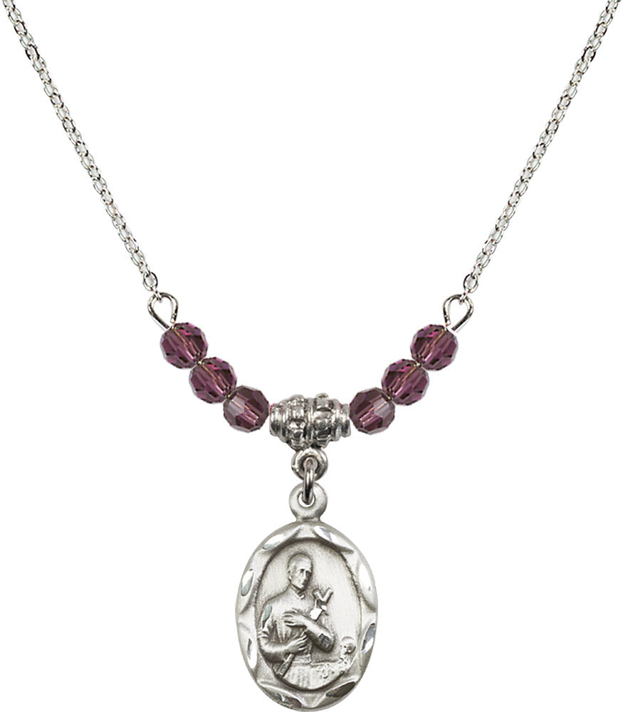 Sterling Silver Saint Gerard Birthstone Necklace with Amethyst Beads - 0612