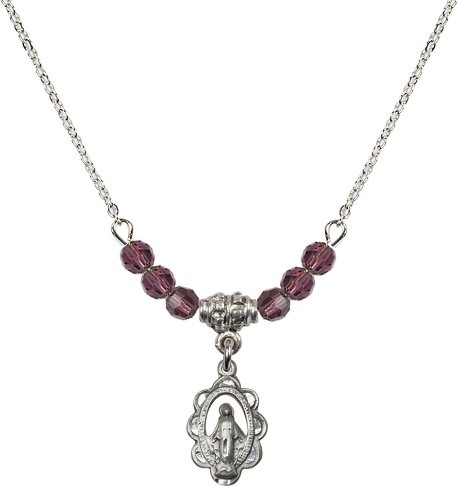 Sterling Silver Miraculous Birthstone Necklace with Amethyst Beads - 1610