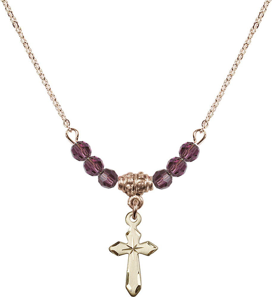 14kt Gold Filled Cross Birthstone Necklace with Amethyst Beads - 2529