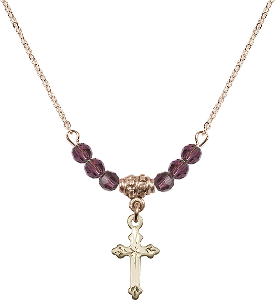 14kt Gold Filled Cross Birthstone Necklace with Amethyst Beads - 2531