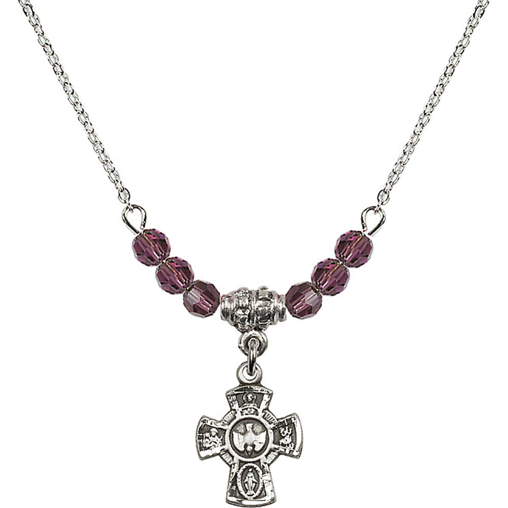 Sterling Silver 5-Way Birthstone Necklace with Amethyst Beads - 3145