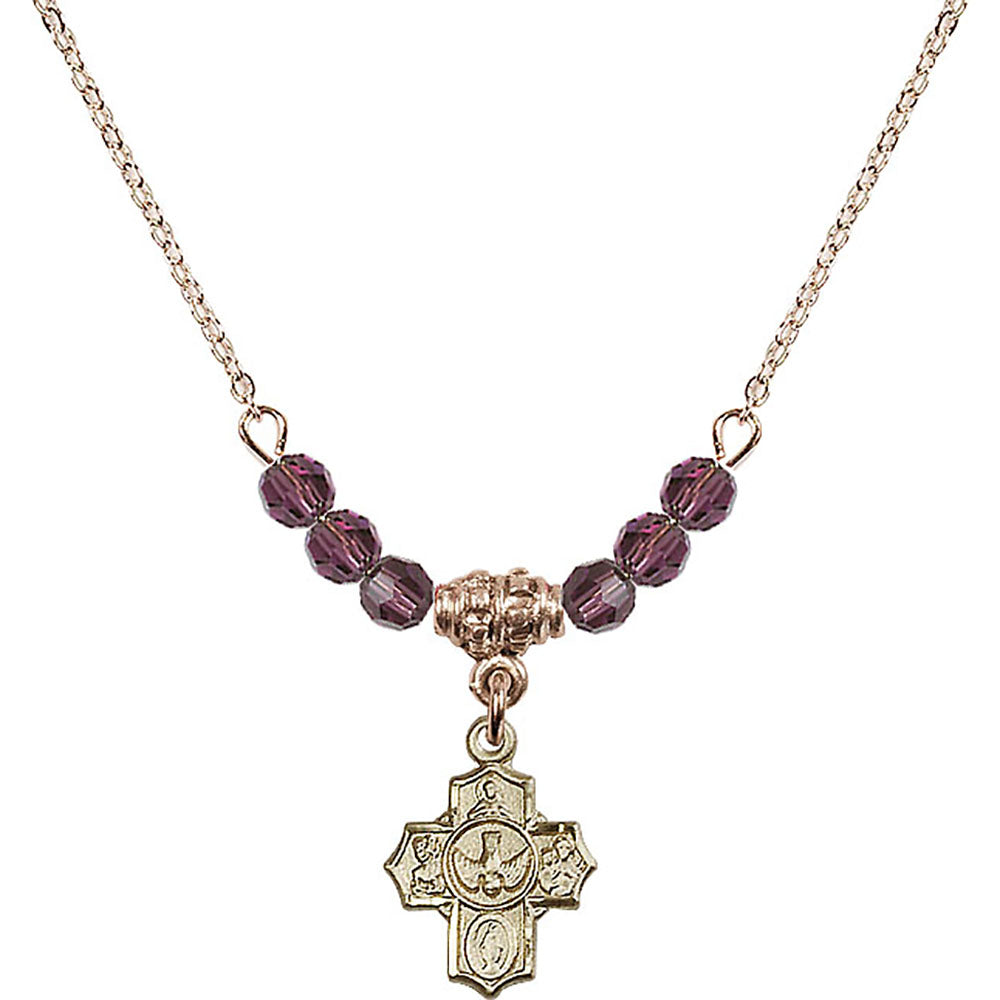 14kt Gold Filled 5-Way Birthstone Necklace with Amethyst Beads - 3190