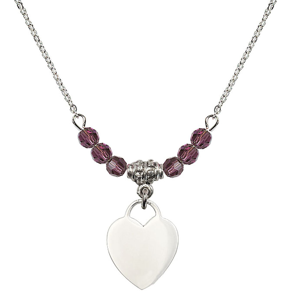 Sterling Silver Heart Birthstone Necklace with Amethyst Beads - 3400