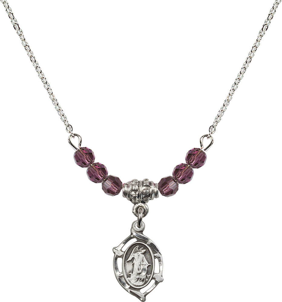 Sterling Silver Guardian Angel Birthstone Necklace with Amethyst Beads - 4154