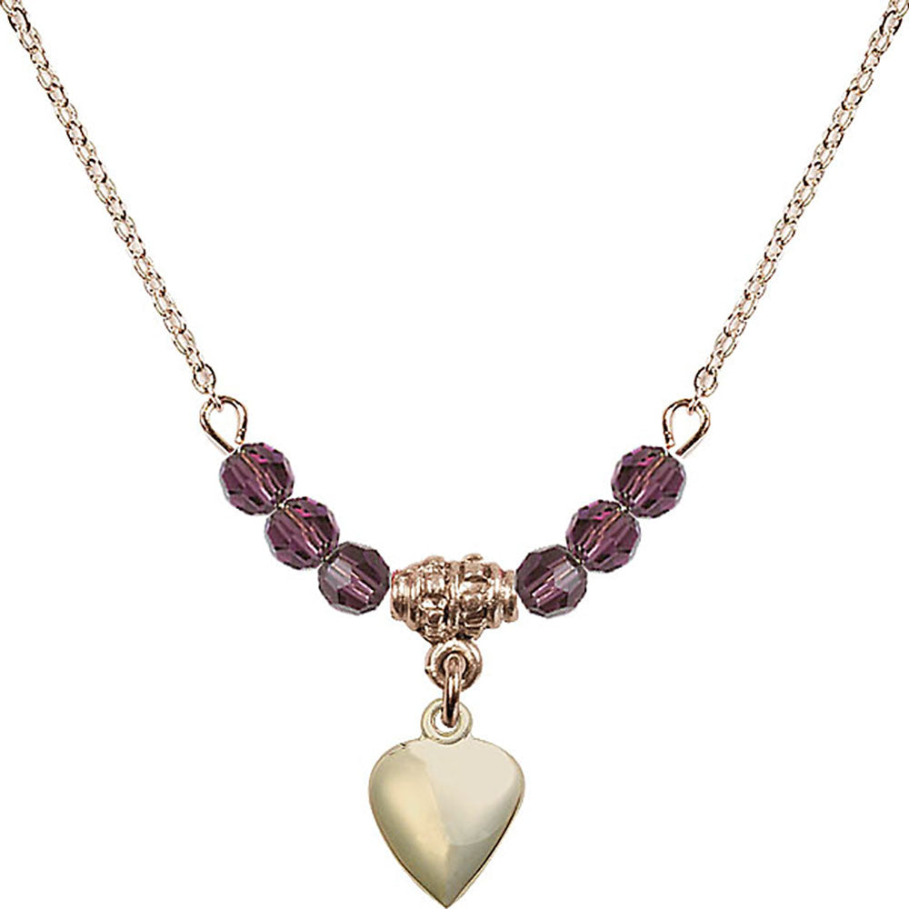 14kt Gold Filled Heart Birthstone Necklace with Amethyst Beads - 4158