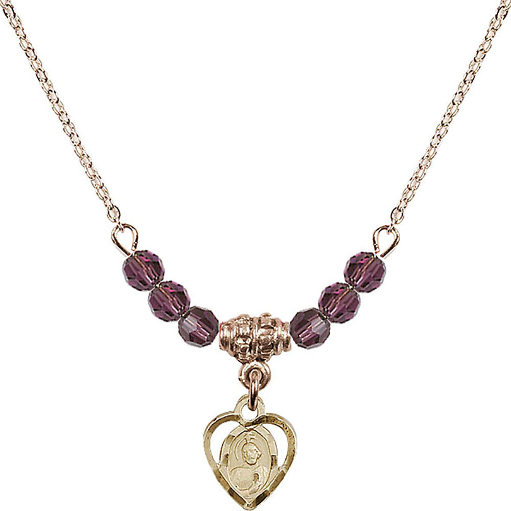 14kt Gold Filled Saint Jude Birthstone Necklace with Amethyst Beads - 5404