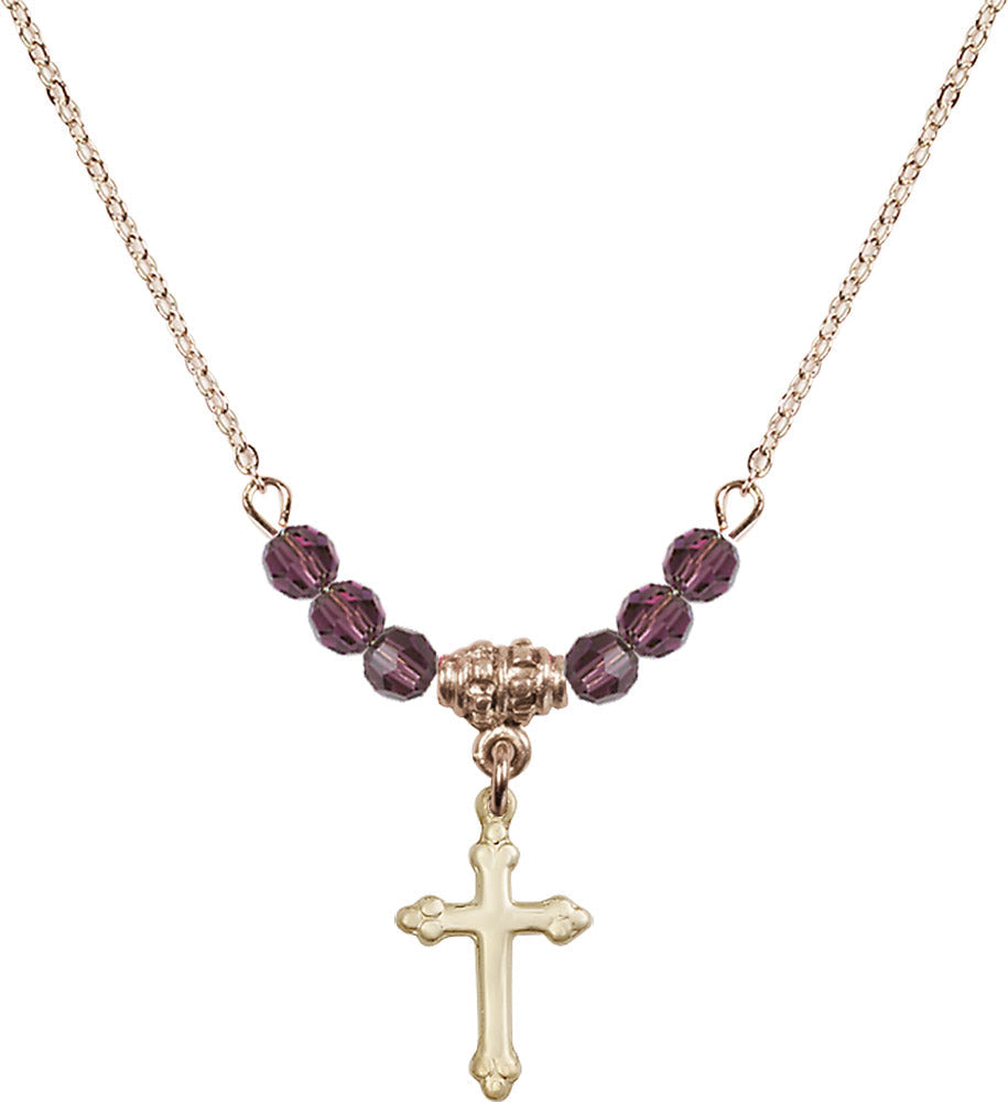14kt Gold Filled Cross Birthstone Necklace with Amethyst Beads - 5415