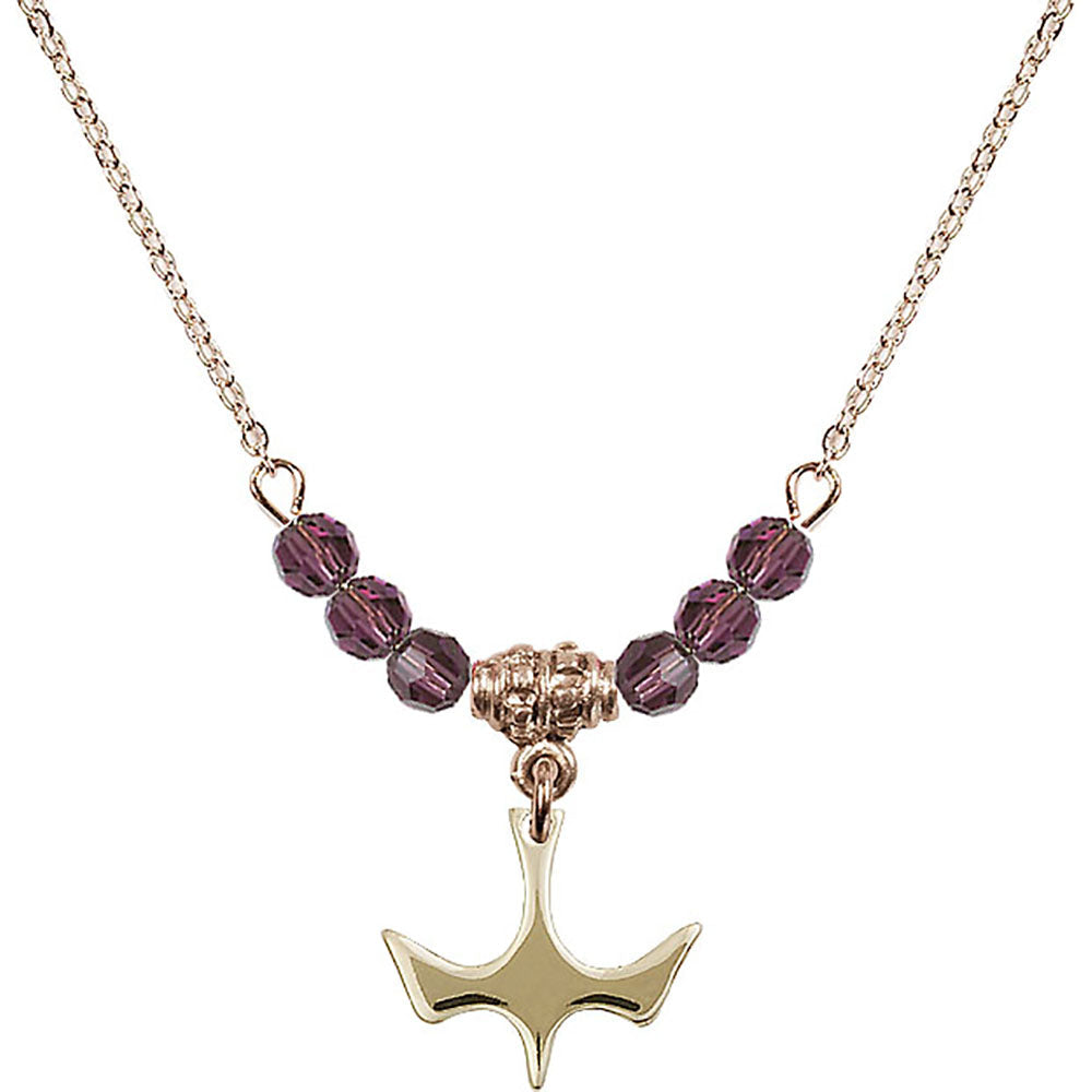 14kt Gold Filled Holy Spirit Birthstone Necklace with Amethyst Beads - 5431