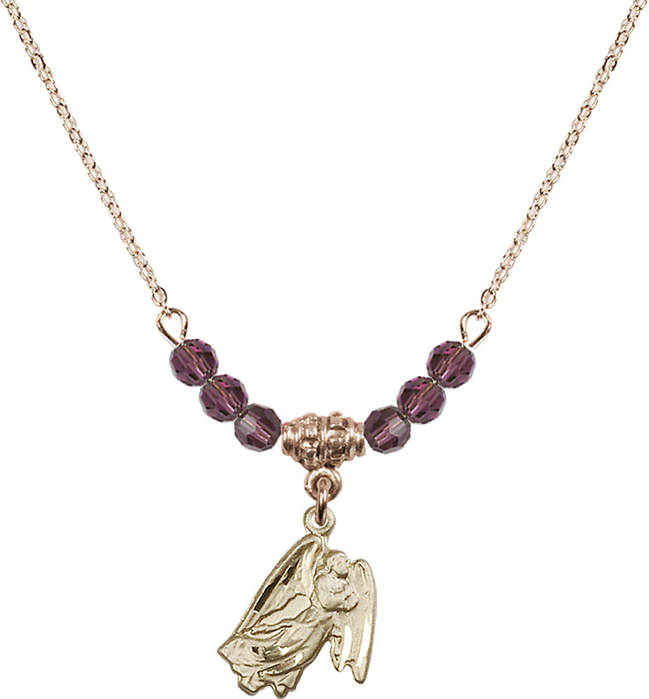 14kt Gold Filled Guardian Angel Birthstone Necklace with Amethyst Beads - 5642