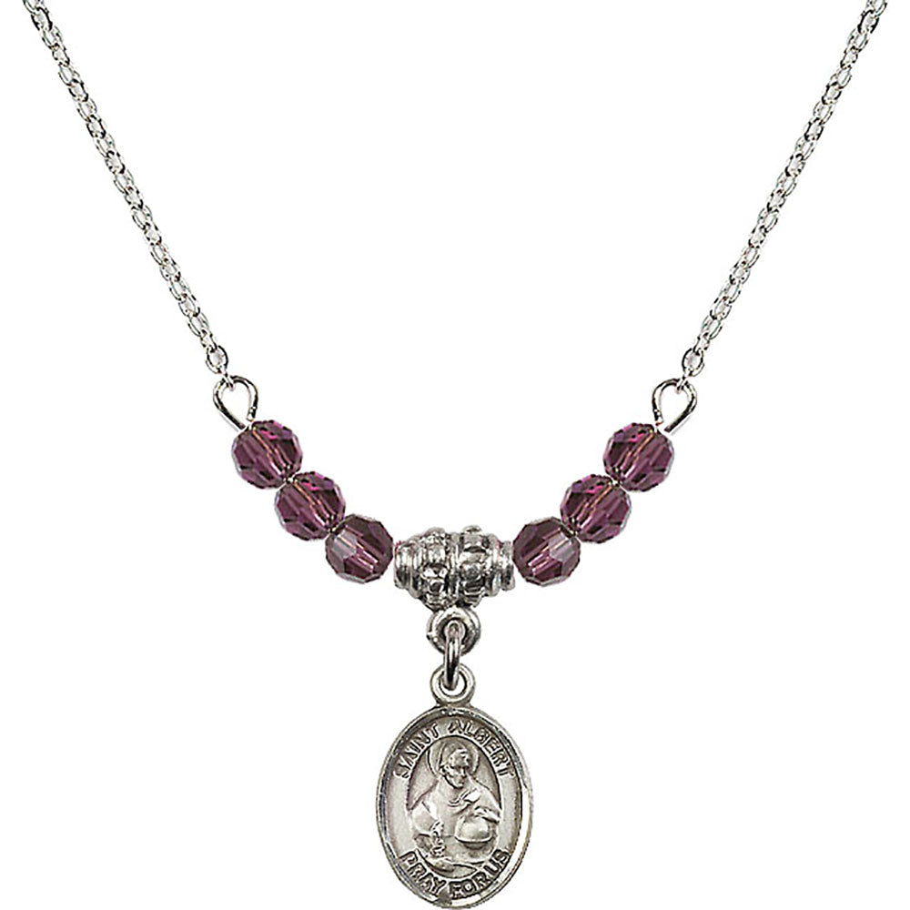 Sterling Silver Saint Albert the Great Birthstone Necklace with Amethyst Beads - 9001