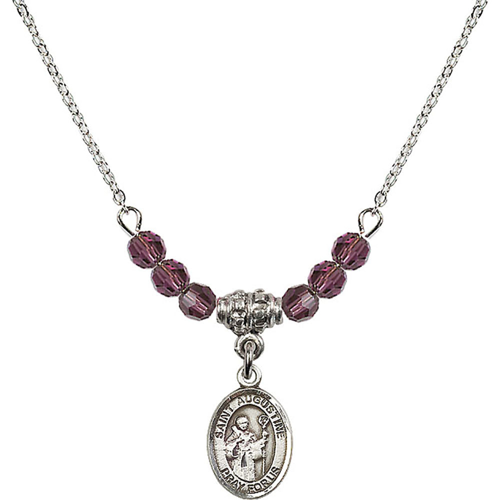 Sterling Silver Saint Augustine Birthstone Necklace with Amethyst Beads - 9007