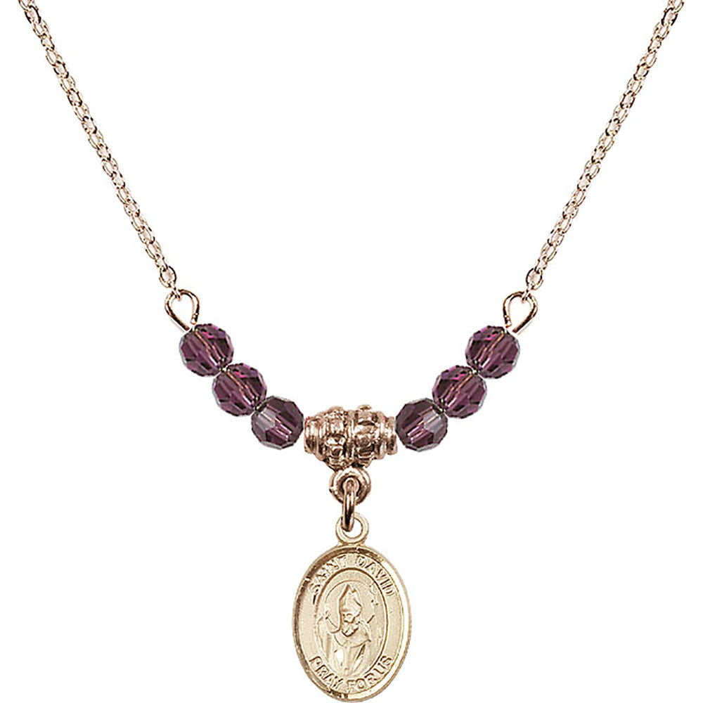 14kt Gold Filled Saint David of Wales Birthstone Necklace with Amethyst Beads - 9027