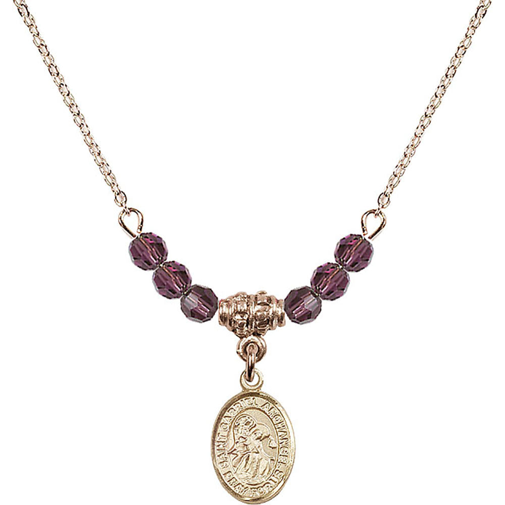 14kt Gold Filled Saint Gabriel the Archangel Birthstone Necklace with Amethyst Beads - 9039