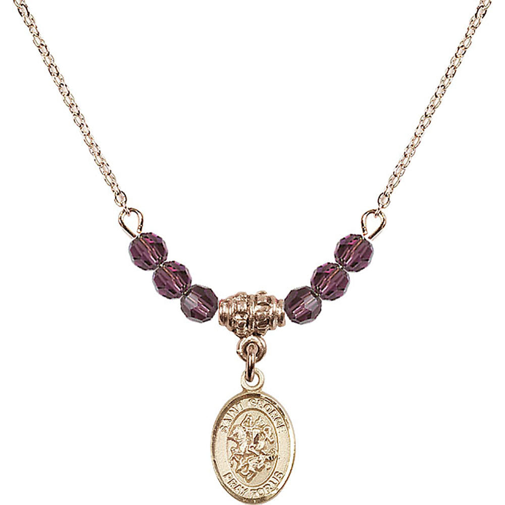 14kt Gold Filled Saint George Birthstone Necklace with Amethyst Beads - 9040