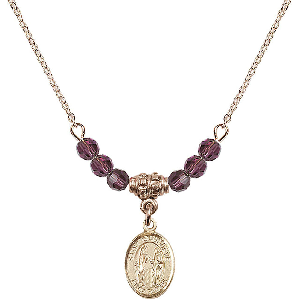 14kt Gold Filled Saint Genevieve Birthstone Necklace with Amethyst Beads - 9041