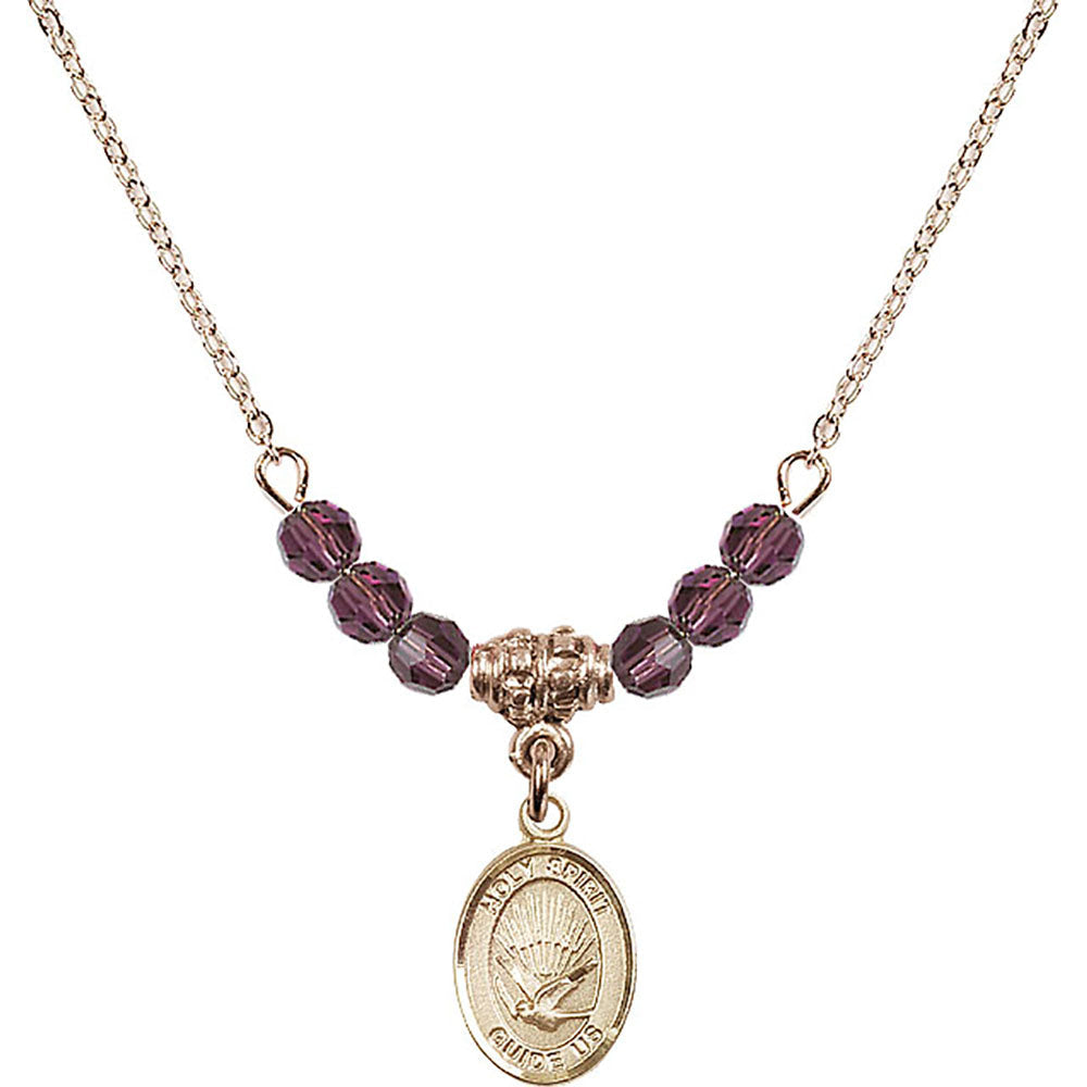 14kt Gold Filled Holy Spirit Birthstone Necklace with Amethyst Beads - 9044
