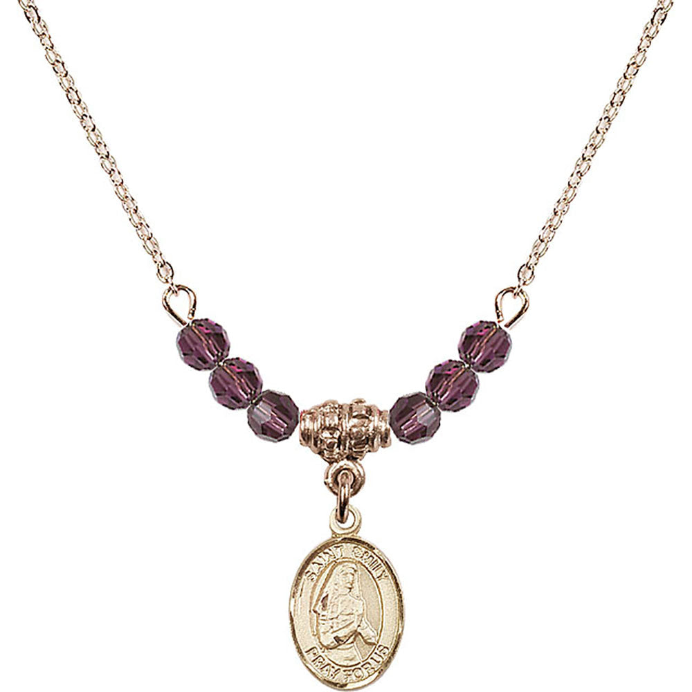 14kt Gold Filled Saint Emily de Vialar Birthstone Necklace with Amethyst Beads - 9047