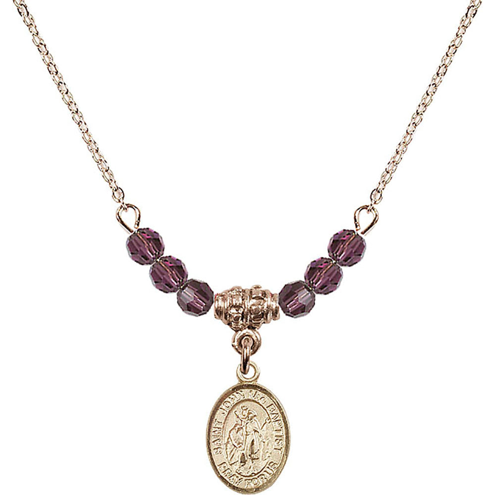14kt Gold Filled Saint John the Baptist Birthstone Necklace with Amethyst Beads - 9054