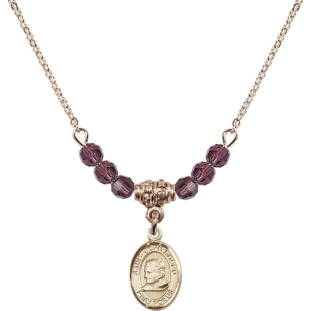 14kt Gold Filled Saint John Bosco Birthstone Necklace with Amethyst Beads - 9055