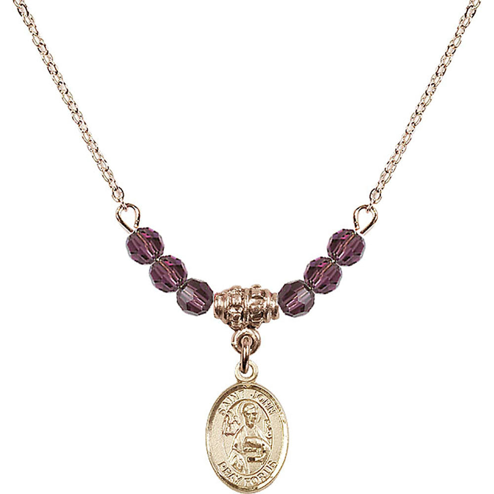 14kt Gold Filled Saint John the Apostle Birthstone Necklace with Amethyst Beads - 9056