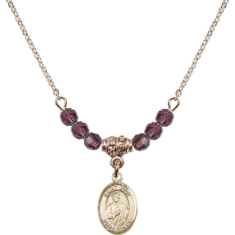 14kt Gold Filled Saint Jude Thaddeus Birthstone Necklace with Amethyst Beads - 9060