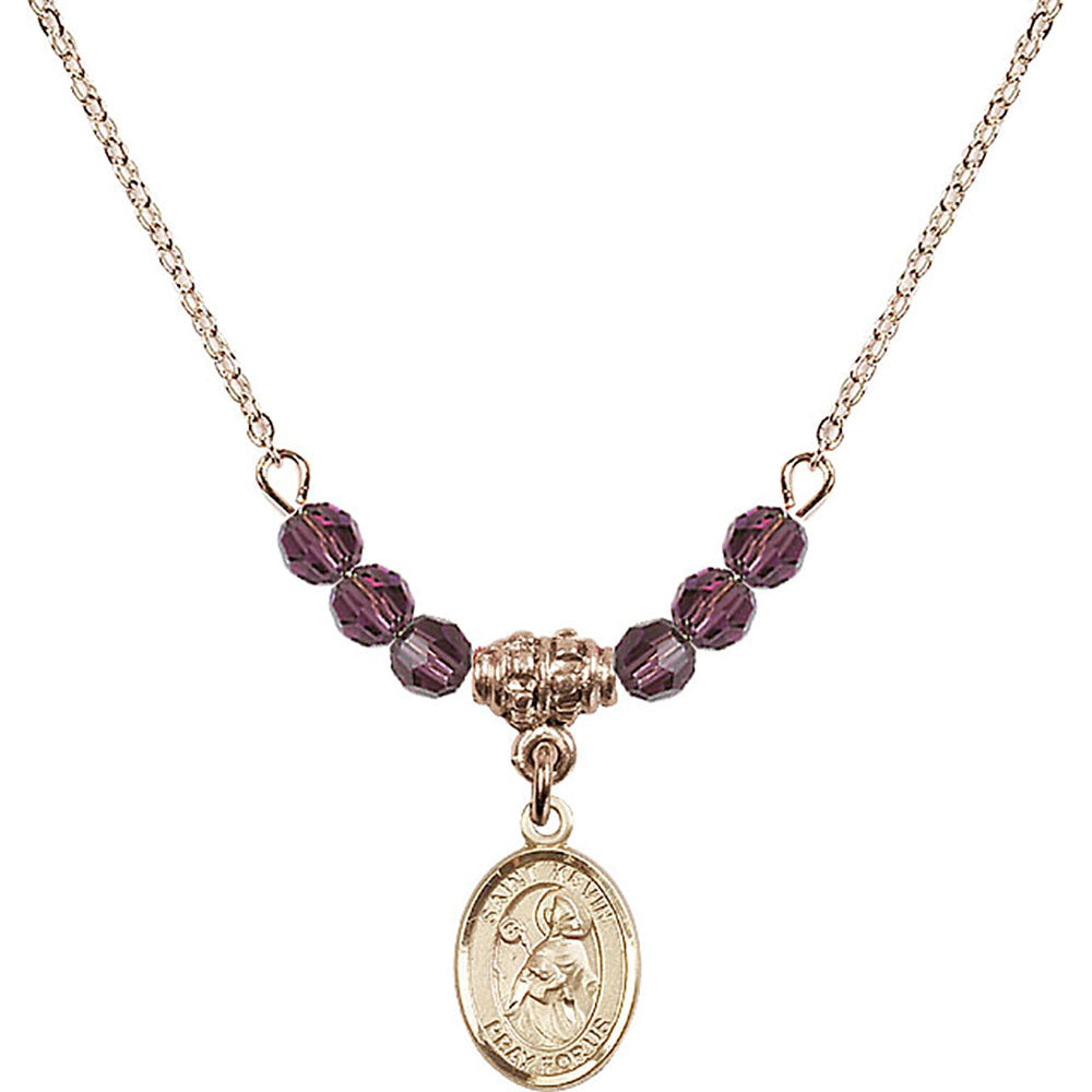 14kt Gold Filled Saint Kevin Birthstone Necklace with Amethyst Beads - 9062