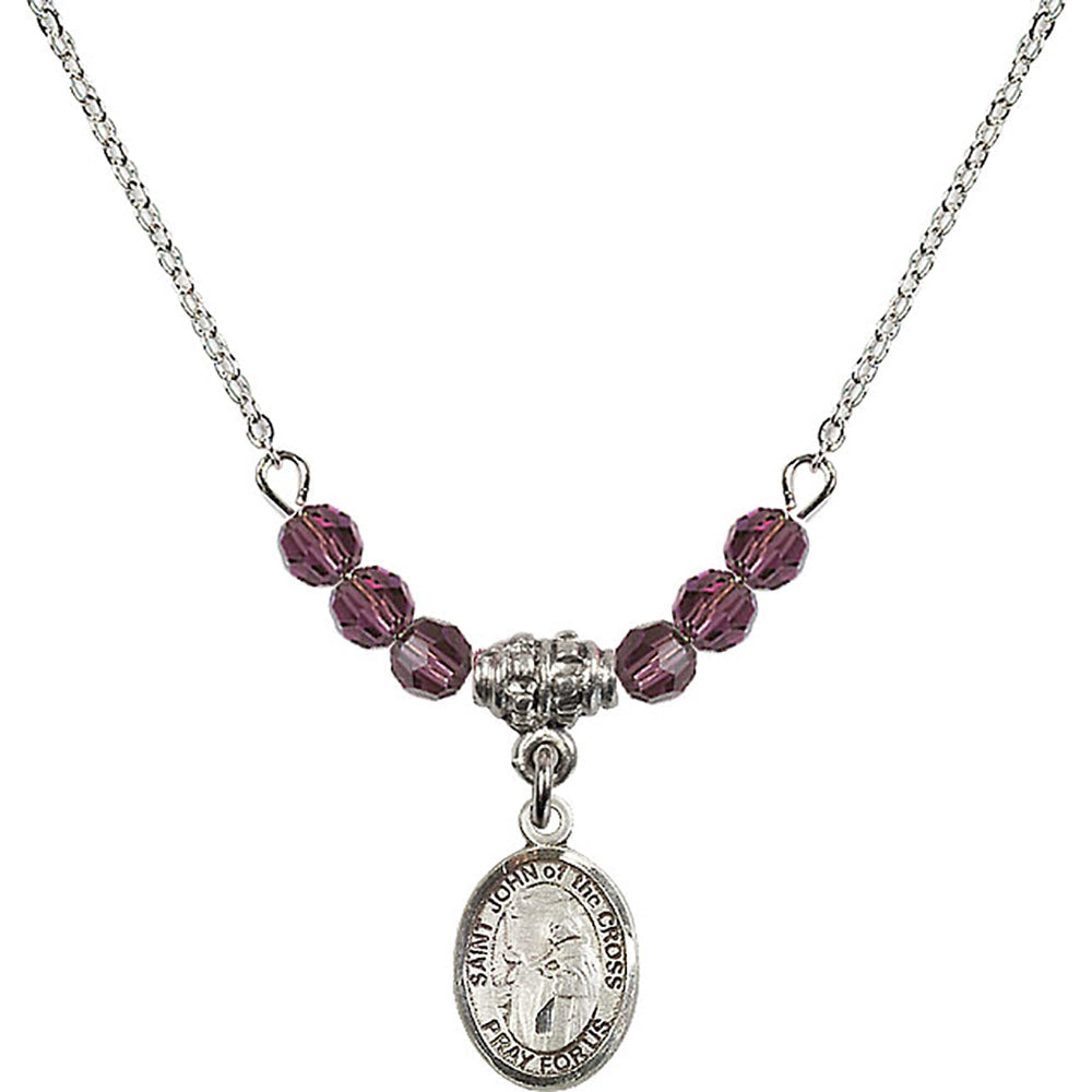 Sterling Silver Saint John of the Cross Birthstone Necklace with Amethyst Beads - 9231