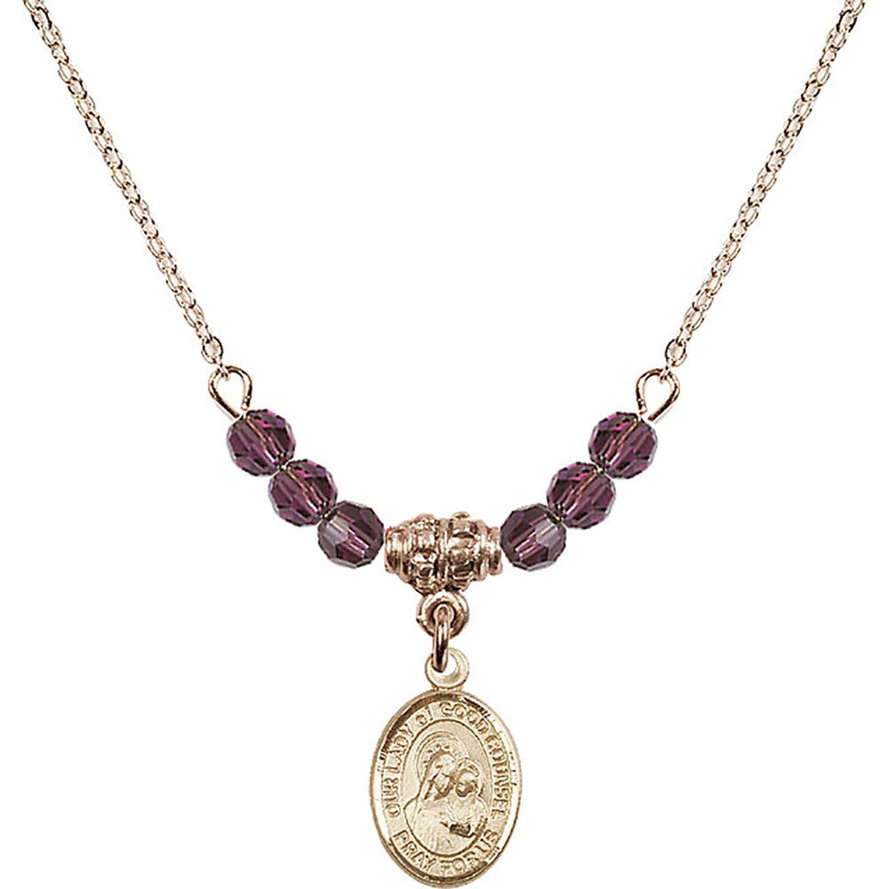 14kt Gold Filled Our Lady of Good Counsel Birthstone Necklace with Amethyst Beads - 9287