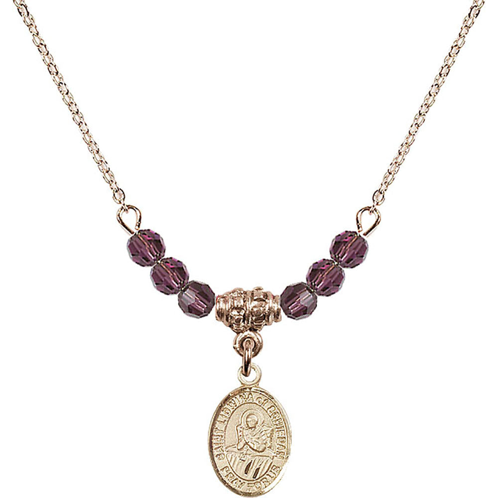 14kt Gold Filled Saint Lidwina of Schiedam Birthstone Necklace with Amethyst Beads - 9297