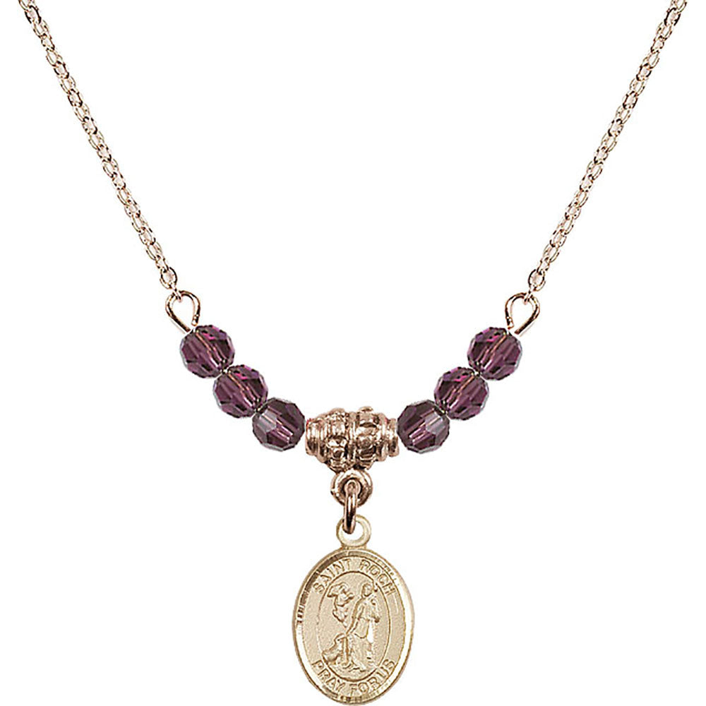 14kt Gold Filled Saint Roch Birthstone Necklace with Amethyst Beads - 9310