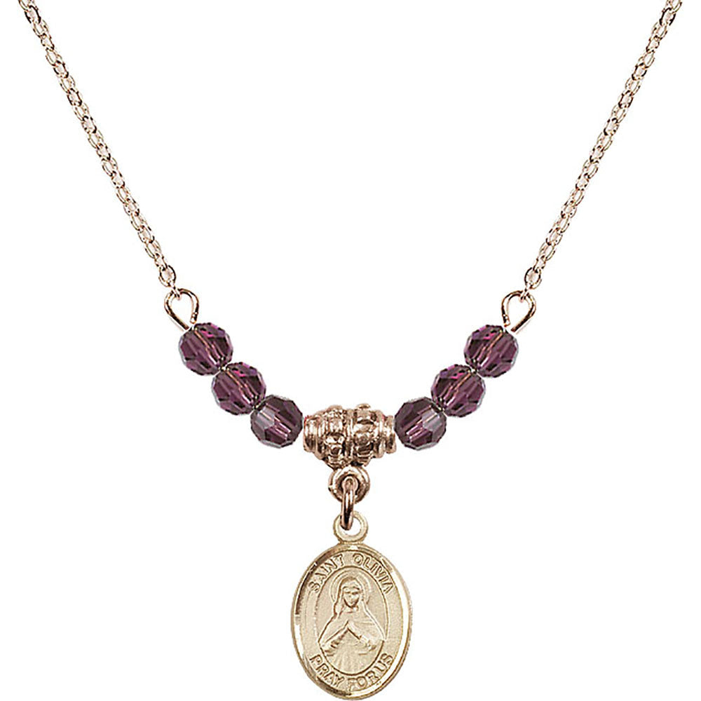 14kt Gold Filled Saint Olivia Birthstone Necklace with Amethyst Beads - 9312