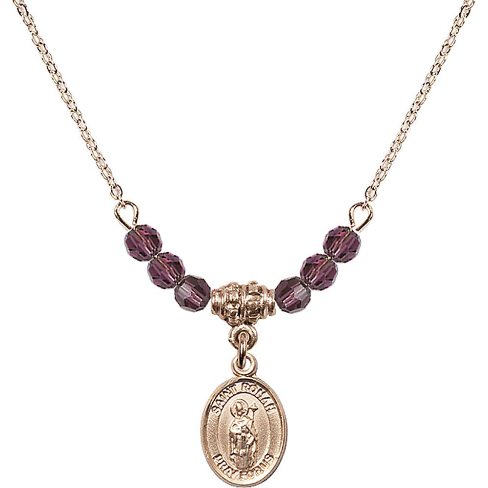 14kt Gold Filled Saint Ronan Birthstone Necklace with Amethyst Beads - 9315