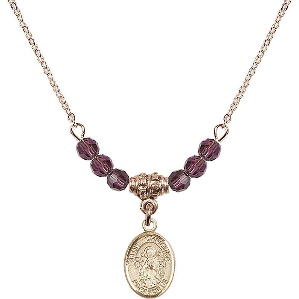 14kt Gold Filled Saint Christina the Astonishing Birthstone Necklace with Amethyst Beads - 9320
