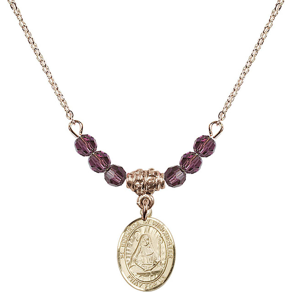 14kt Gold Filled Saint Edburga of Winchester Birthstone Necklace with Amethyst Beads - 9324