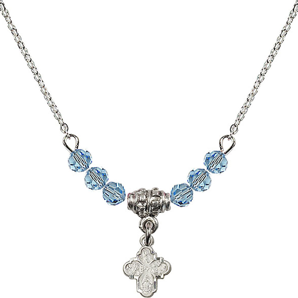 Sterling Silver 4-Way Birthstone Necklace with Aqua Beads - 0207