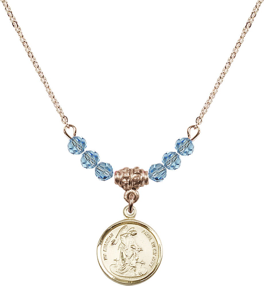 14kt Gold Filled Guardian Angel Birthstone Necklace with Aqua Beads - 0601