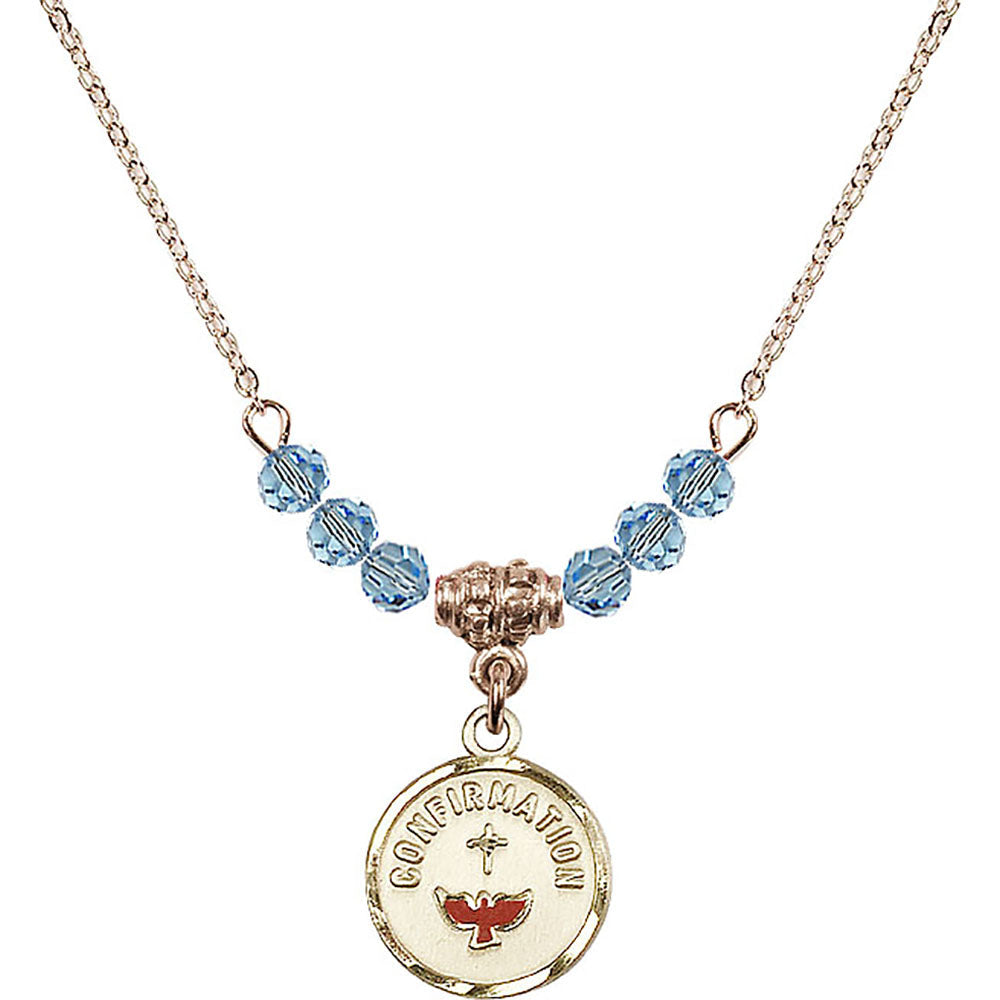 14kt Gold Filled Confirmation Birthstone Necklace with Aqua Beads - 0601