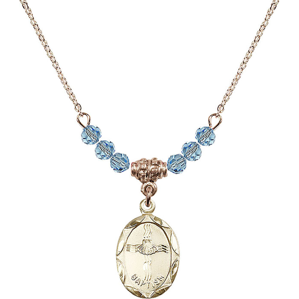 14kt Gold Filled Baptism Birthstone Necklace with Aqua Beads - 0612
