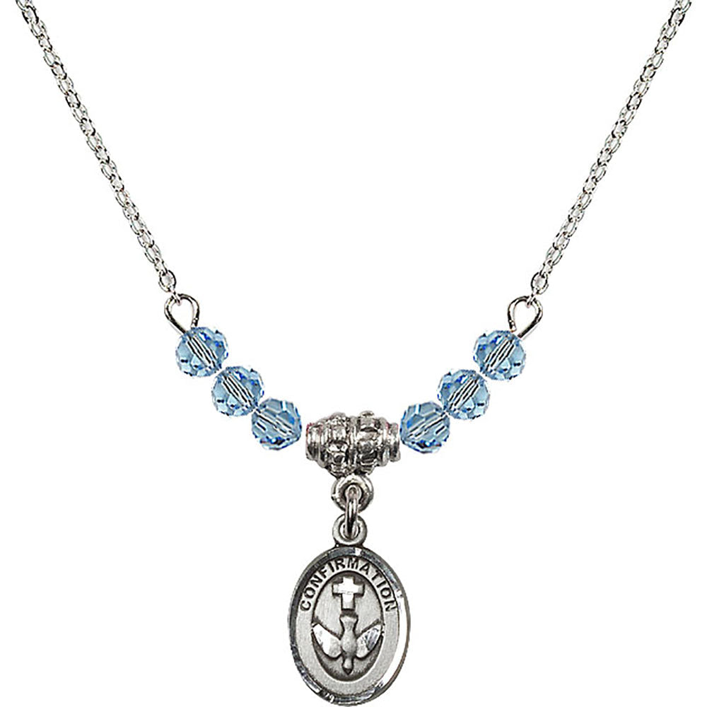 Sterling Silver Confirmation Birthstone Necklace with Aqua Beads - 0973