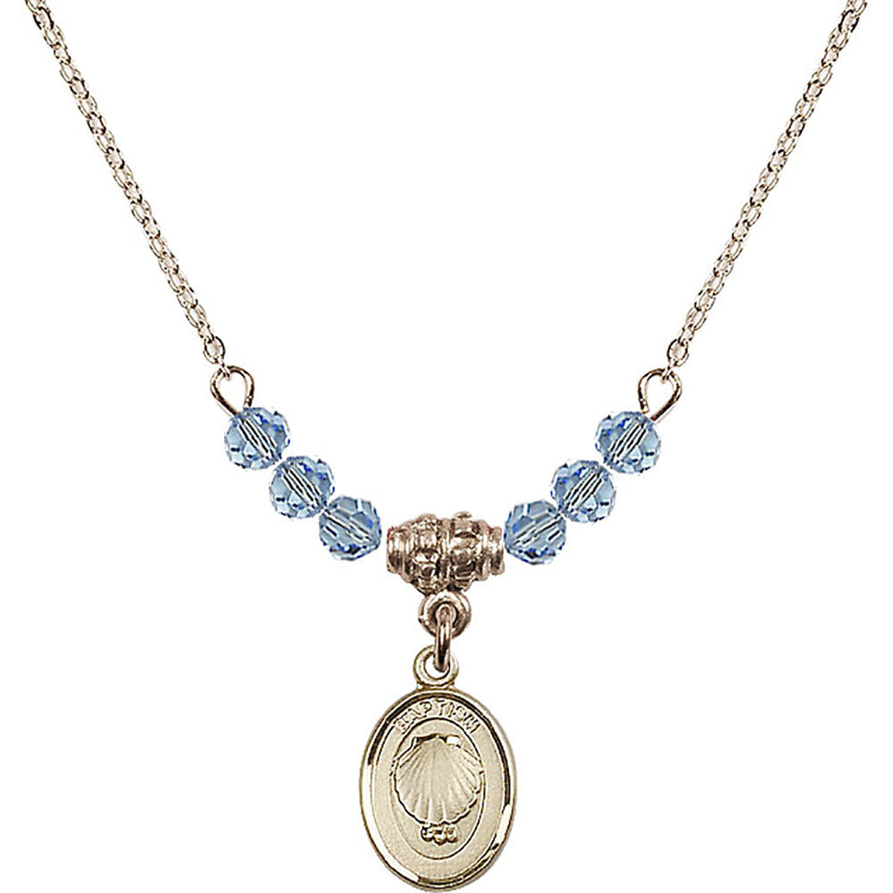 14kt Gold Filled Baptism Birthstone Necklace with Aqua Beads - 0974