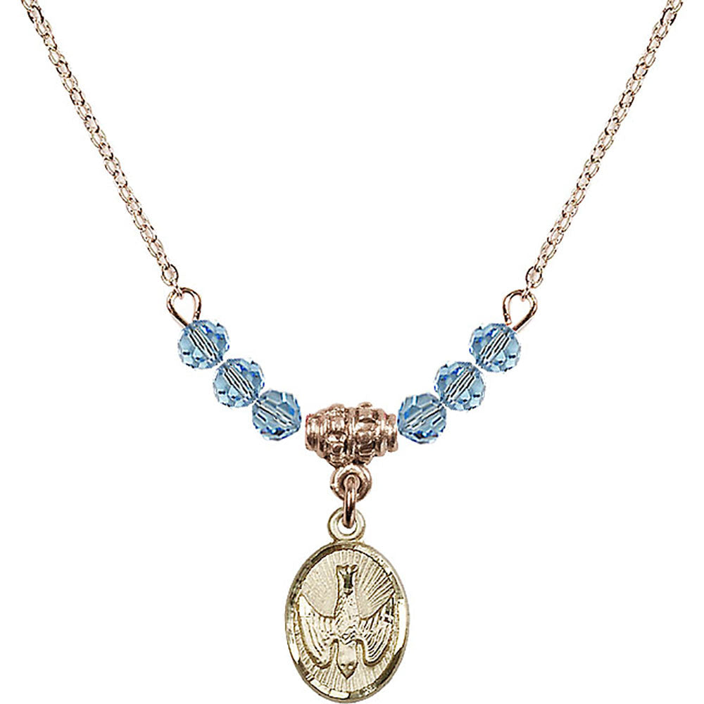14kt Gold Filled Holy Spirit Birthstone Necklace with Aqua Beads - 0982