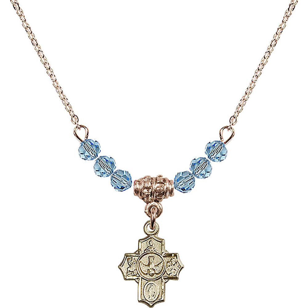 14kt Gold Filled 5-Way Birthstone Necklace with Aqua Beads - 3190