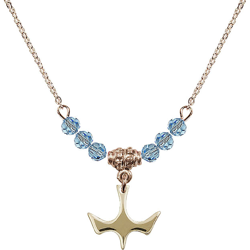 14kt Gold Filled Holy Spirit Birthstone Necklace with Aqua Beads - 5431