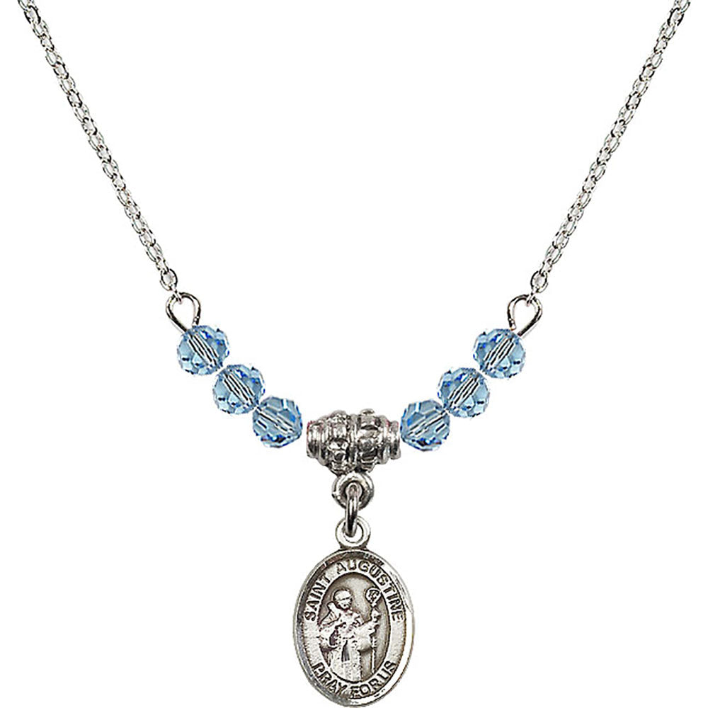 Sterling Silver Saint Augustine Birthstone Necklace with Aqua Beads - 9007