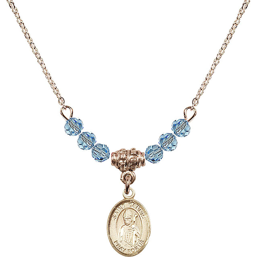 14kt Gold Filled Saint Dennis Birthstone Necklace with Aqua Beads - 9025