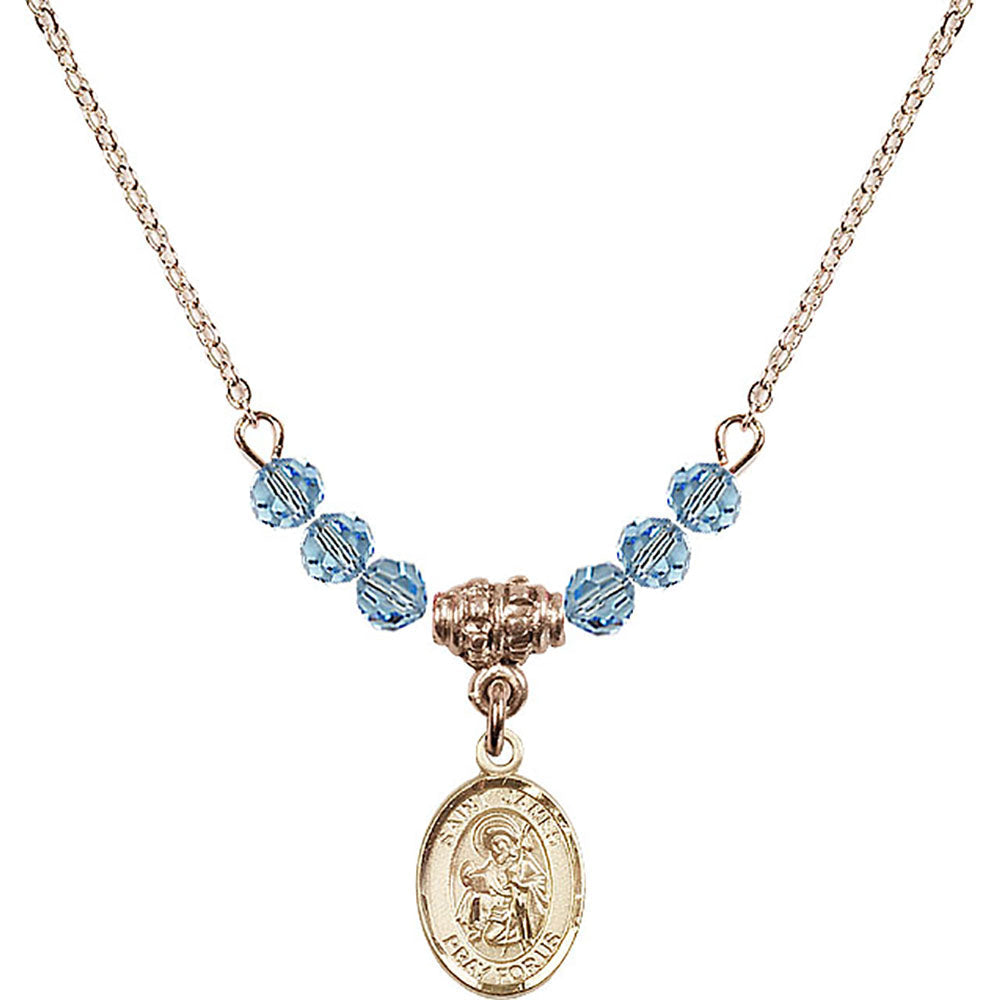 14kt Gold Filled Saint James the Greater Birthstone Necklace with Aqua Beads - 9050