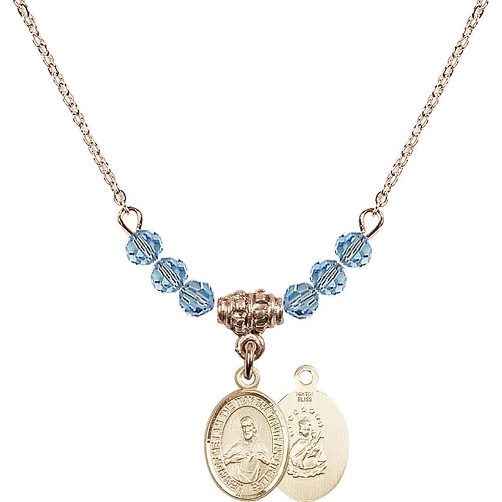 14kt Gold Filled Scapular Birthstone Necklace with Aqua Beads - 9098