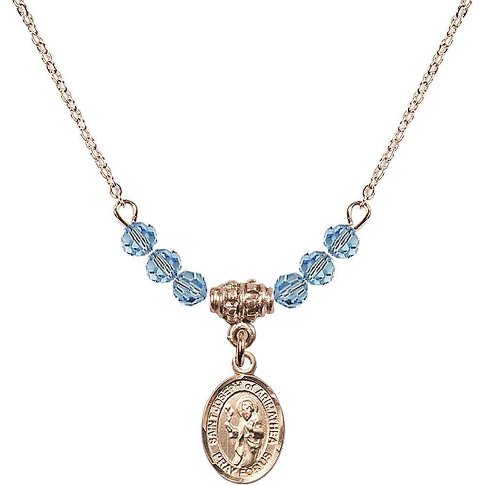 14kt Gold Filled Saint Joseph of Arimathea Birthstone Necklace with Aqua Beads - 9300